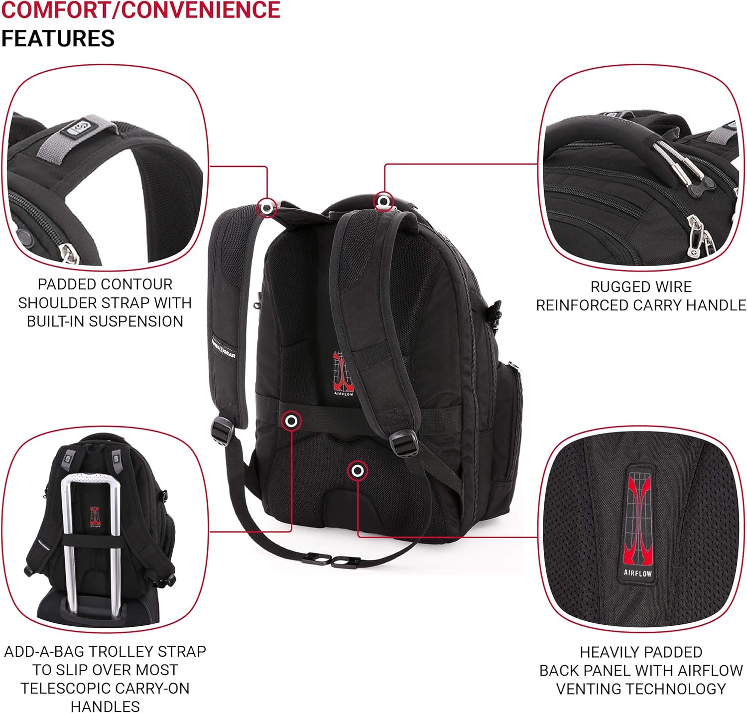 SwissGear โน้ตบุ๊กสำหรับผู้ชาย สีดำ ขนาดใหญ่