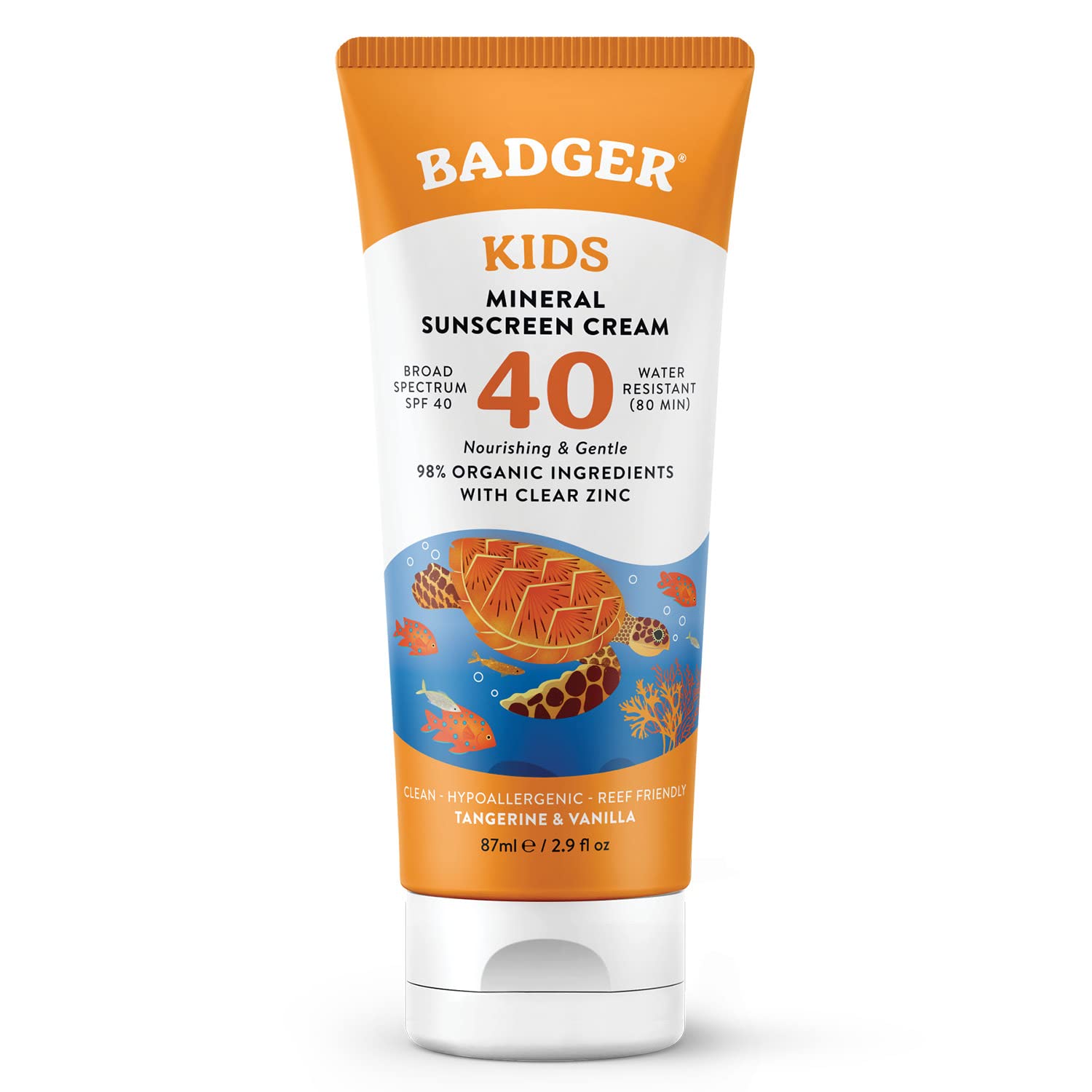 Badger Kids Sunscreen Cream SPF 40, Organic Mineral Sunscreen Kids Face  Body with Zinc Oxide, Reef Friendly, Broad Spectrum, Water Resistant, 2.9 fl oz