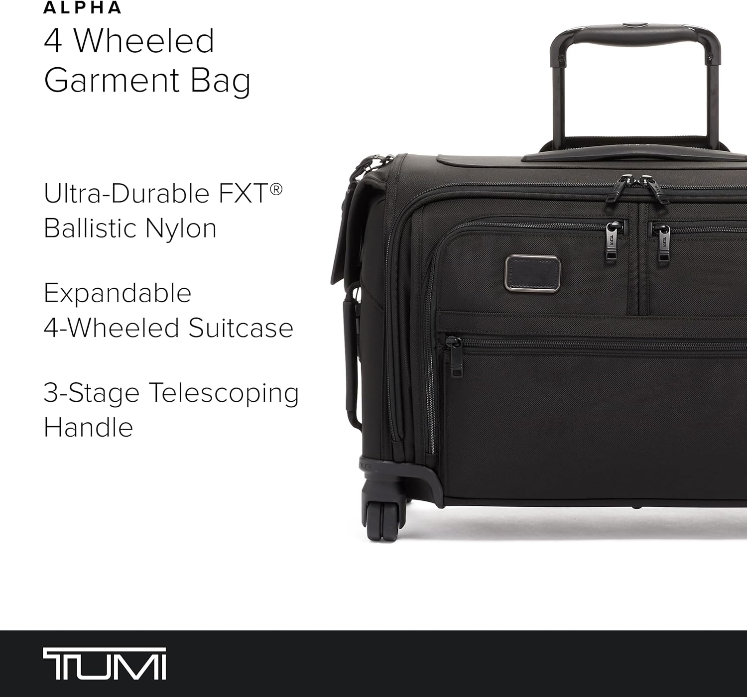 TUMI - Alpha Garment 4 Wheeled Carry-On - Отделение для одежды вмещает 6 костюмов или платьев - Ручная кладь для путешествий - Черный