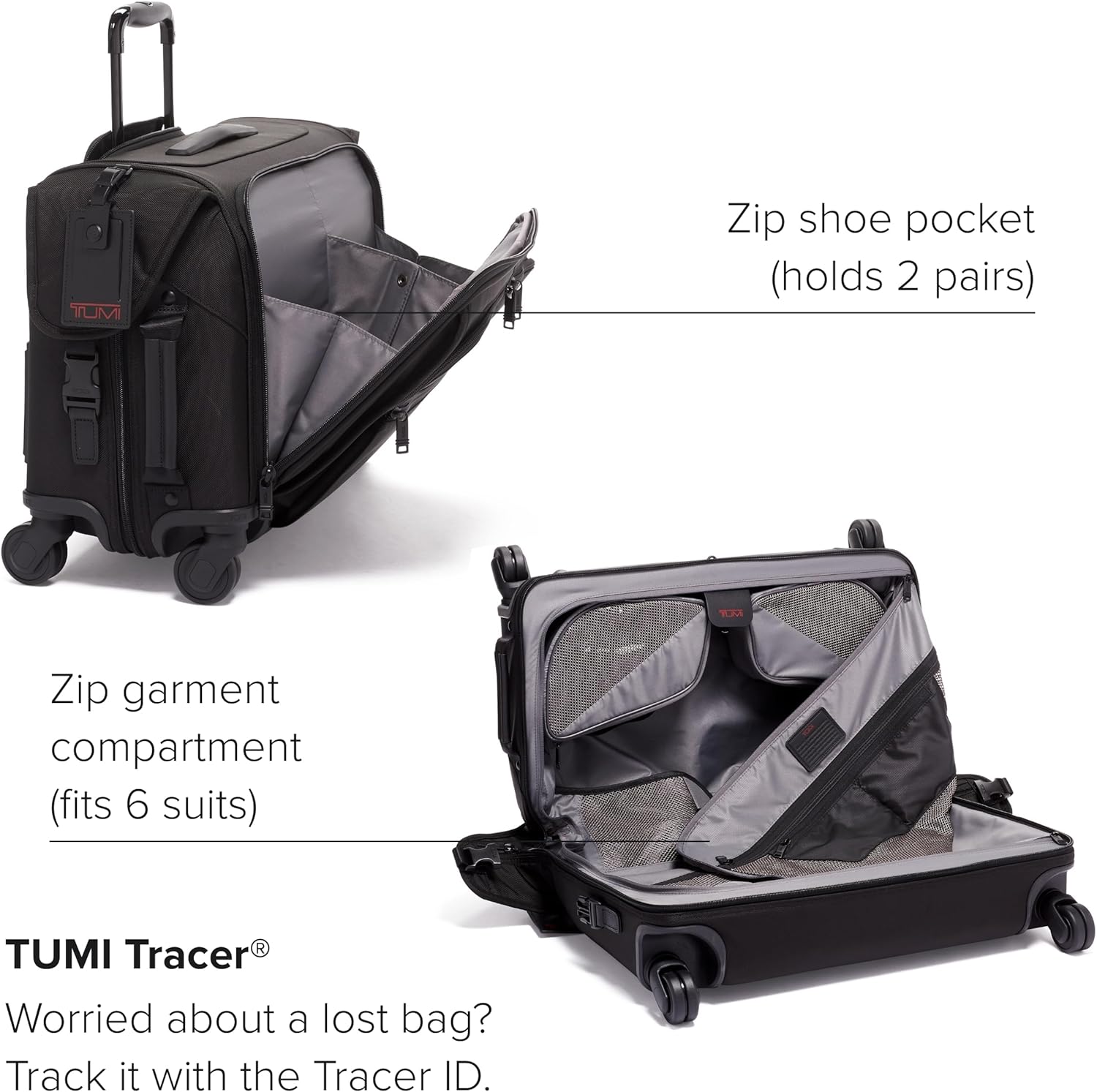 TUMI - Alpha Garment 4 Wheeled Carry-On - Отделение для одежды вмещает 6 костюмов или платьев - Ручная кладь для путешествий - Черный