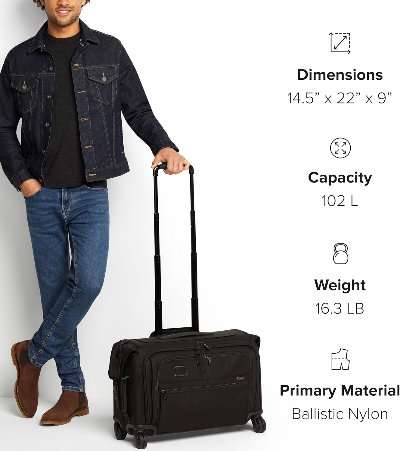 TUMI - Alpha Garment 4 Wheeled Carry-On - Отделение для одежды вмещает 6 костюмов или платьев - Ручная кладь для путешествий - Черный