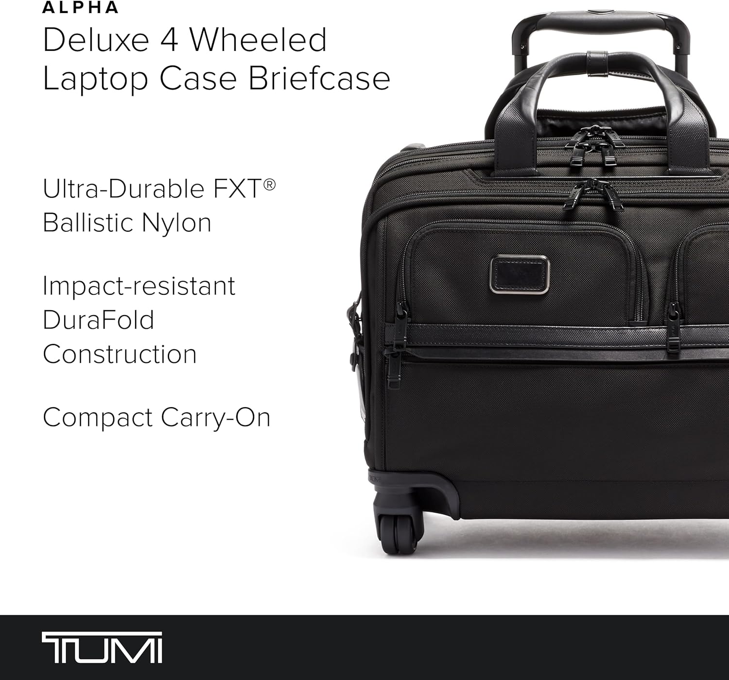 TUMI - Alpha Deluxe 4 Wheeled Laptop Case Brief - Laptop Bag with Wheels - Travel Briefcase with Expandable Design - Black