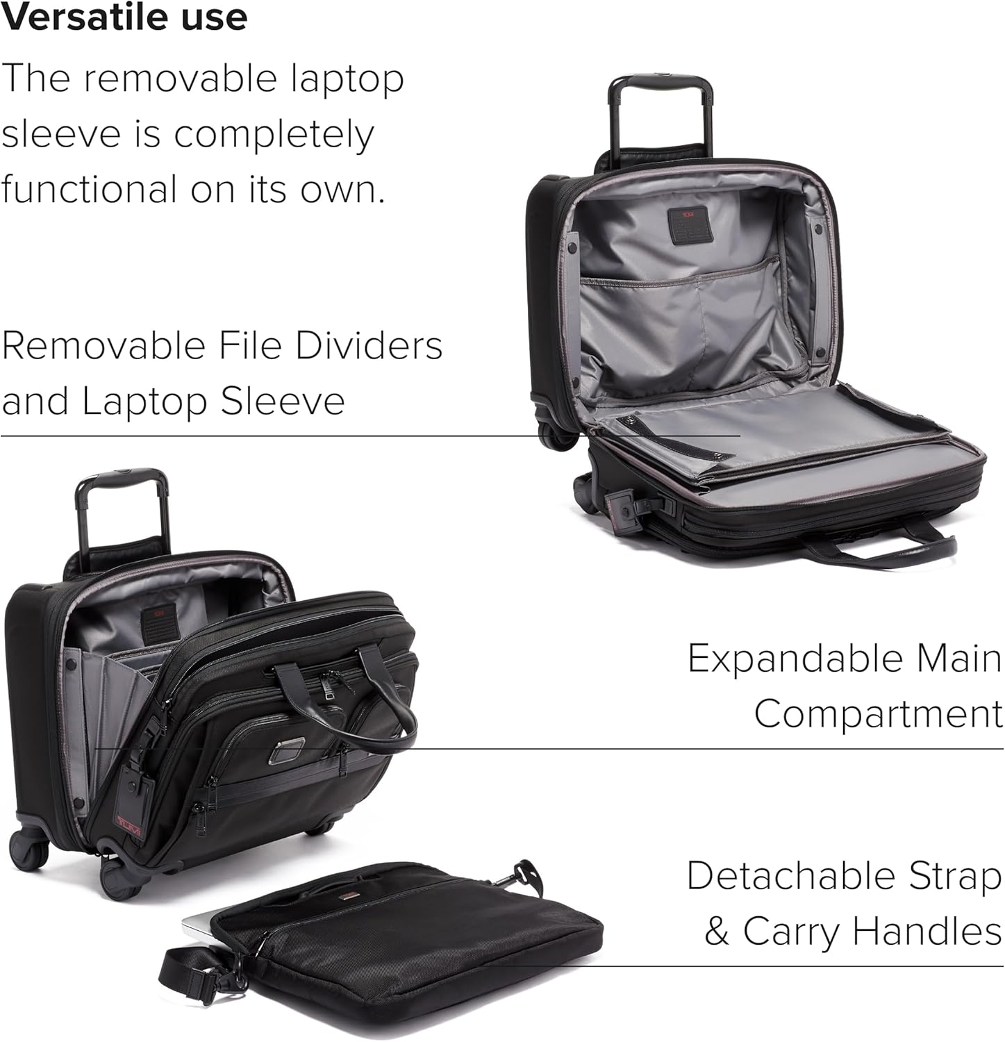 TUMI - Alpha Deluxe 4 Wheeled Laptop Case Brief - Laptop Bag with Wheels - Travel Briefcase with Expandable Design - Black
