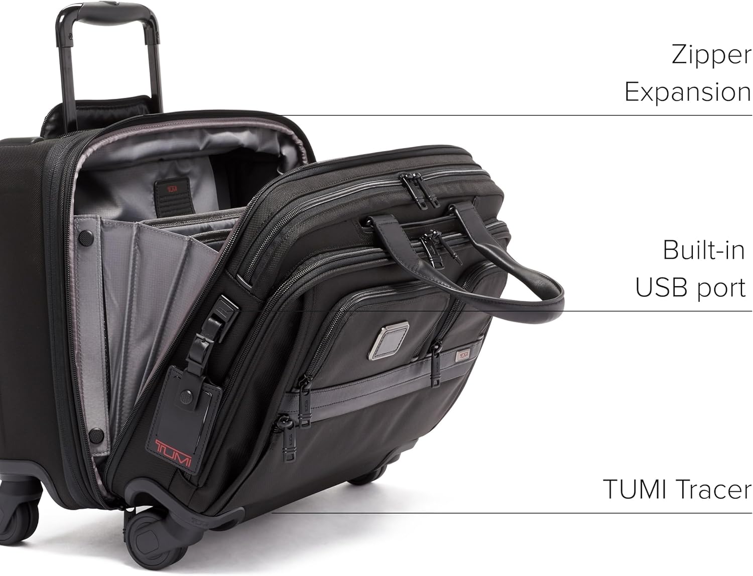 TUMI - Alpha Deluxe 4 Wheeled Laptop Case Brief - Laptop Bag with Wheels - Travel Briefcase with Expandable Design - Black