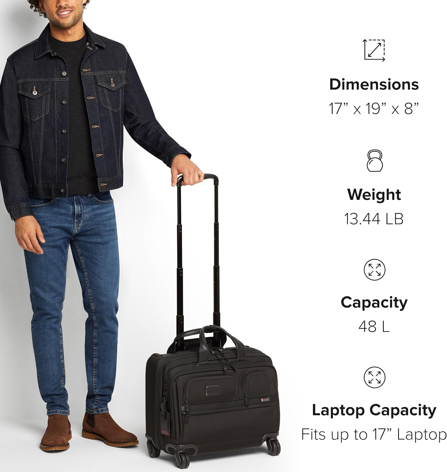 TUMI - Alpha Deluxe 4 Wheeled Laptop Case Brief - Laptop Bag with Wheels - Travel Briefcase with Expandable Design - Black
