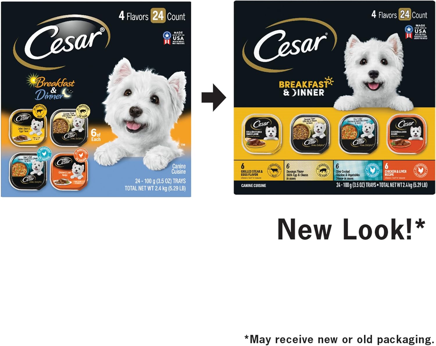 CESAR HOME DELIGHTS 成犬用ウェットフード クラシックローフインソース 朝食・夕食用バラエティパック (24) 3.5オンス イージーピールトレイ