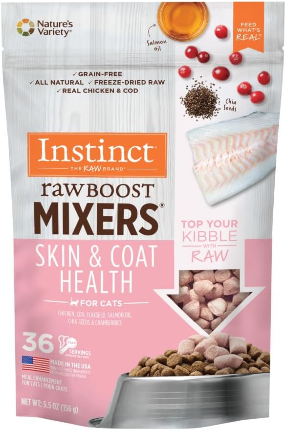 Instinct Freeze Dried Raw Boost Mixers Grain Free Skin Coat Health Recipe All Natural Cat Food Topper oleh Natures Variety, Kemasan 5,5 ons