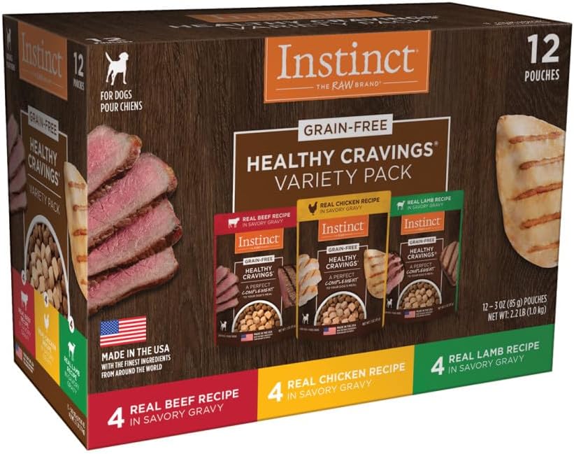 Comida para perros Instinct Healthy Cravings, sin cereales, paquete variado, natural y húmedo, de Natures Variety, 3 onzas (paquete de 12)
