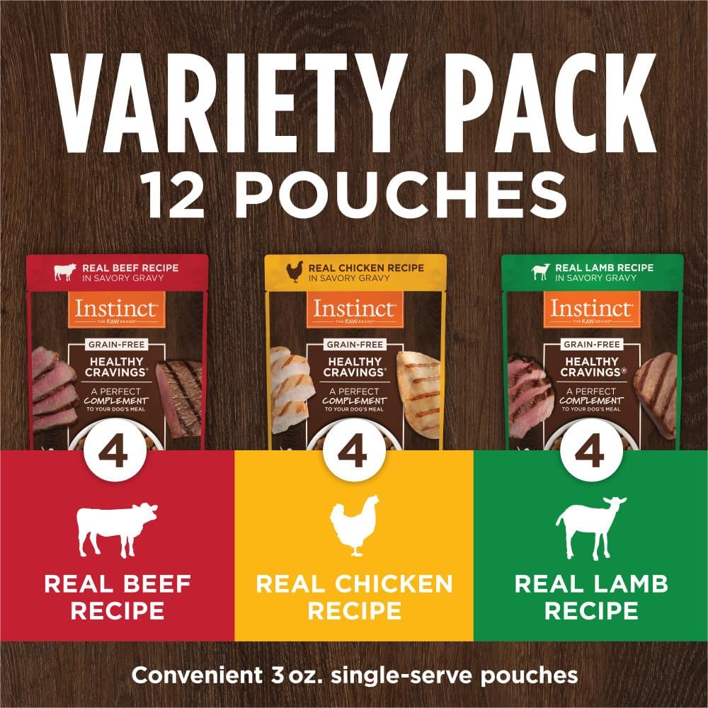 Comida para perros Instinct Healthy Cravings, sin cereales, paquete variado, natural y húmedo, de Natures Variety, 3 onzas (paquete de 12)