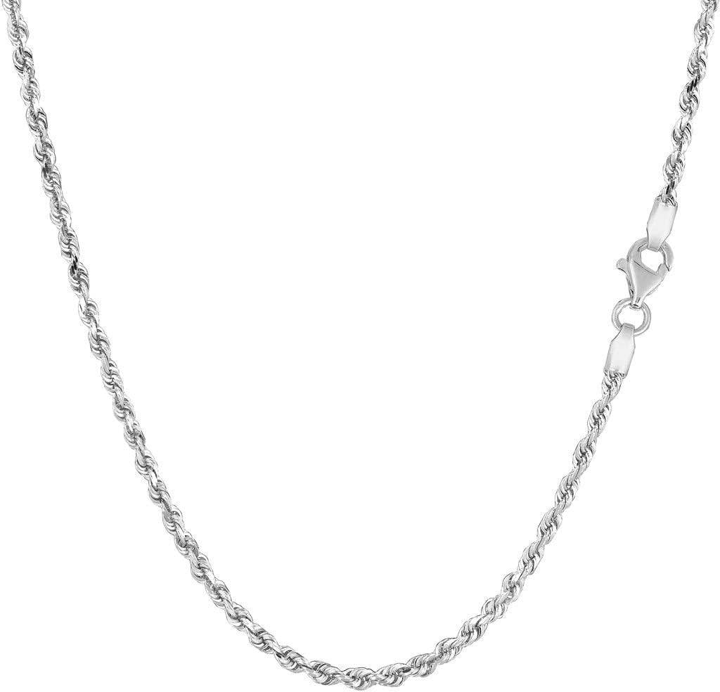 14k SOLID Yellow or White Gold 2.00mm Shiny Diamond-Cut Royal Solid Rope Chain Necklace for Pendants and Charms with Lobster-Claw Clasp (7, 10", 16", 18", 20" 22", 24" or 30 inch) · v2