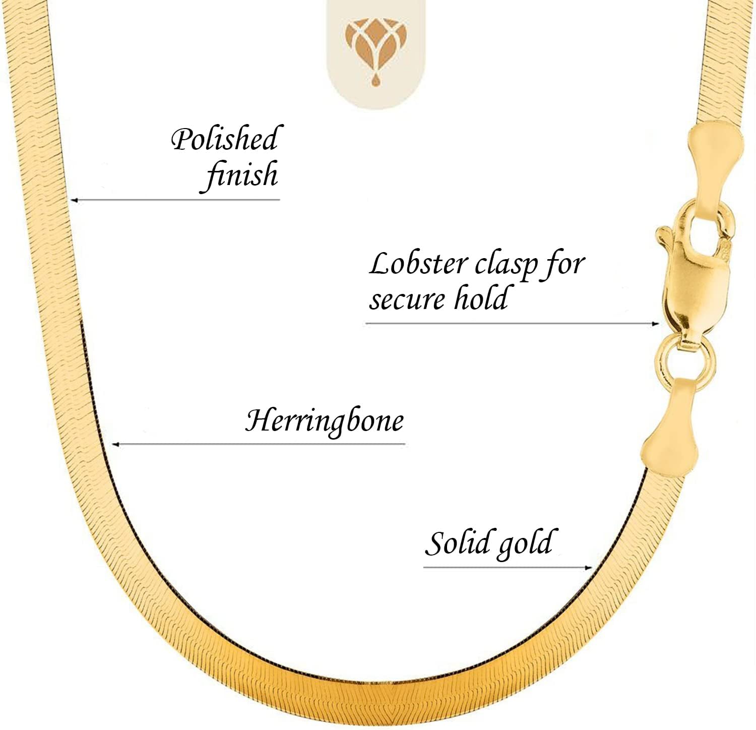 The Diamond Deal 14k Solid Yellow Gold 6.00mm Shiny Imperial Herringbone Chain Necklace or Bracelet for Pendants and Charms with Lobster-Claw Clasp (7, 8", 16", 18" 20" or 24 inch)