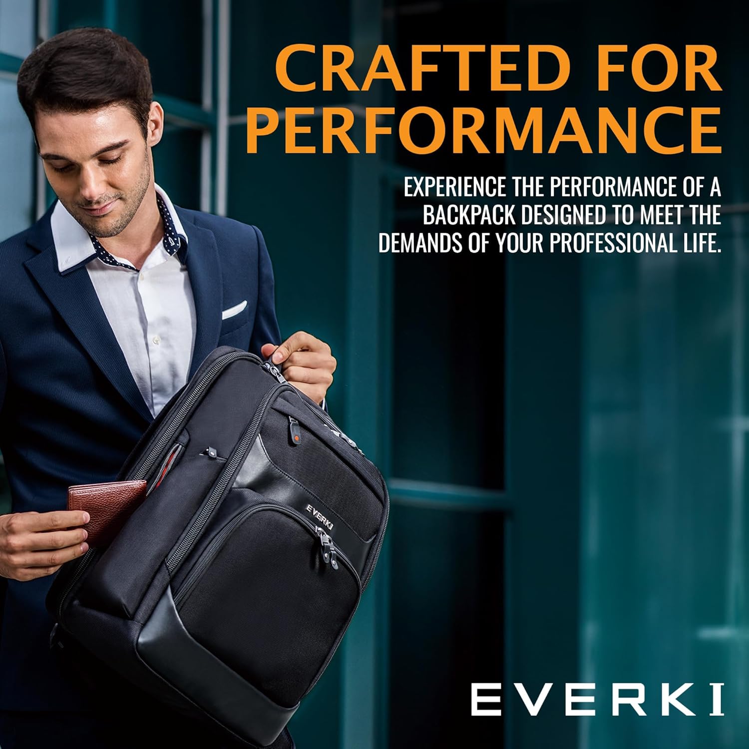 Everki Onyx Premium Business Executive Laptop-Rucksack 15,6 Zoll — Bürorucksack aus ballistischem Nylon und Leder, Laptoptasche, reisefreundlich — spezielles Fach mit einem Fassungsvermögen von bis zu 25 l (EKP132), Schwarz