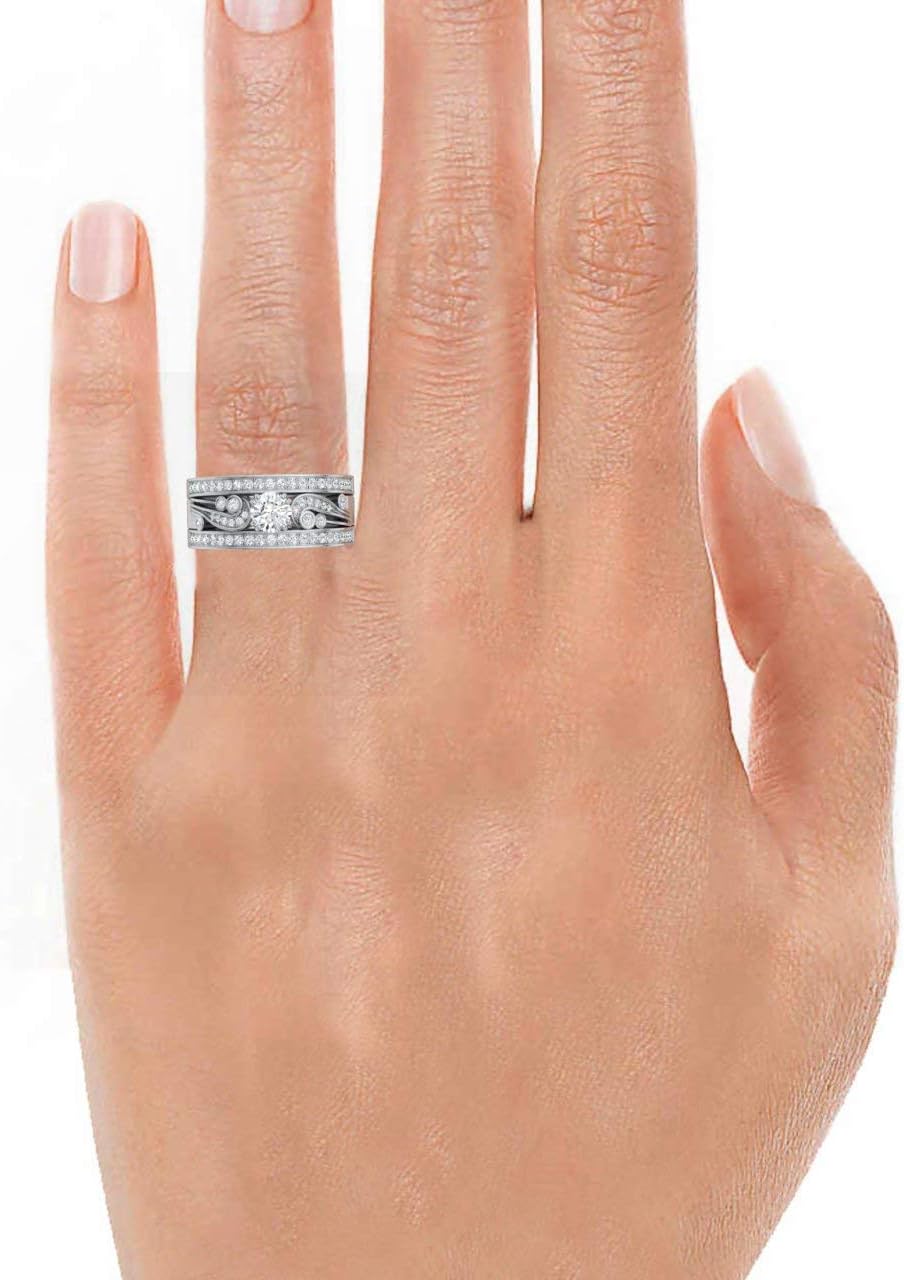 แหวนหมั้นเพชรและอัญมณีธรรมชาติและได้รับการรับรอง Diamondere ประดับในทองคำขาว 14K | แหวนแต่งงาน 3 ชิ้น 0.95 กะรัต ขนาด 4 ถึง 9 ของสหรัฐอเมริกา