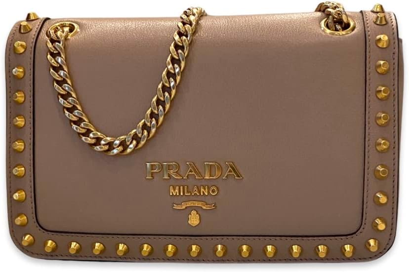 Borsa Prada Pattina Glace in pelle di vitello Cammeo beige con borchie