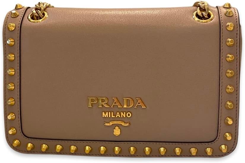 Prada Pattina Glace Calf Leather Cammeo Beige Pattina Studded Handbag · v3