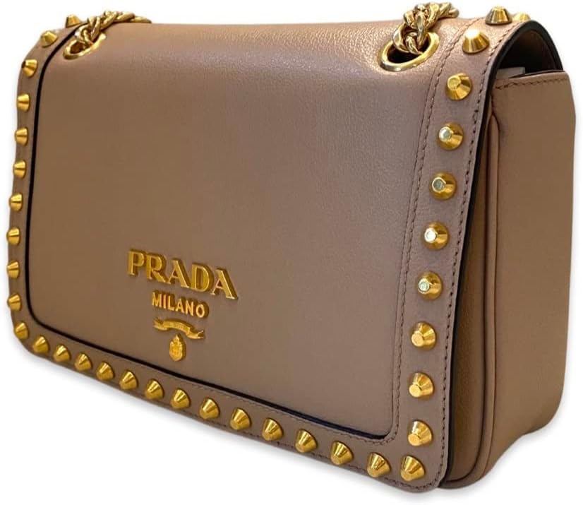 Prada Pattina Glace Calf Leather Cammeo Beige Pattina Studded Handbag · v3