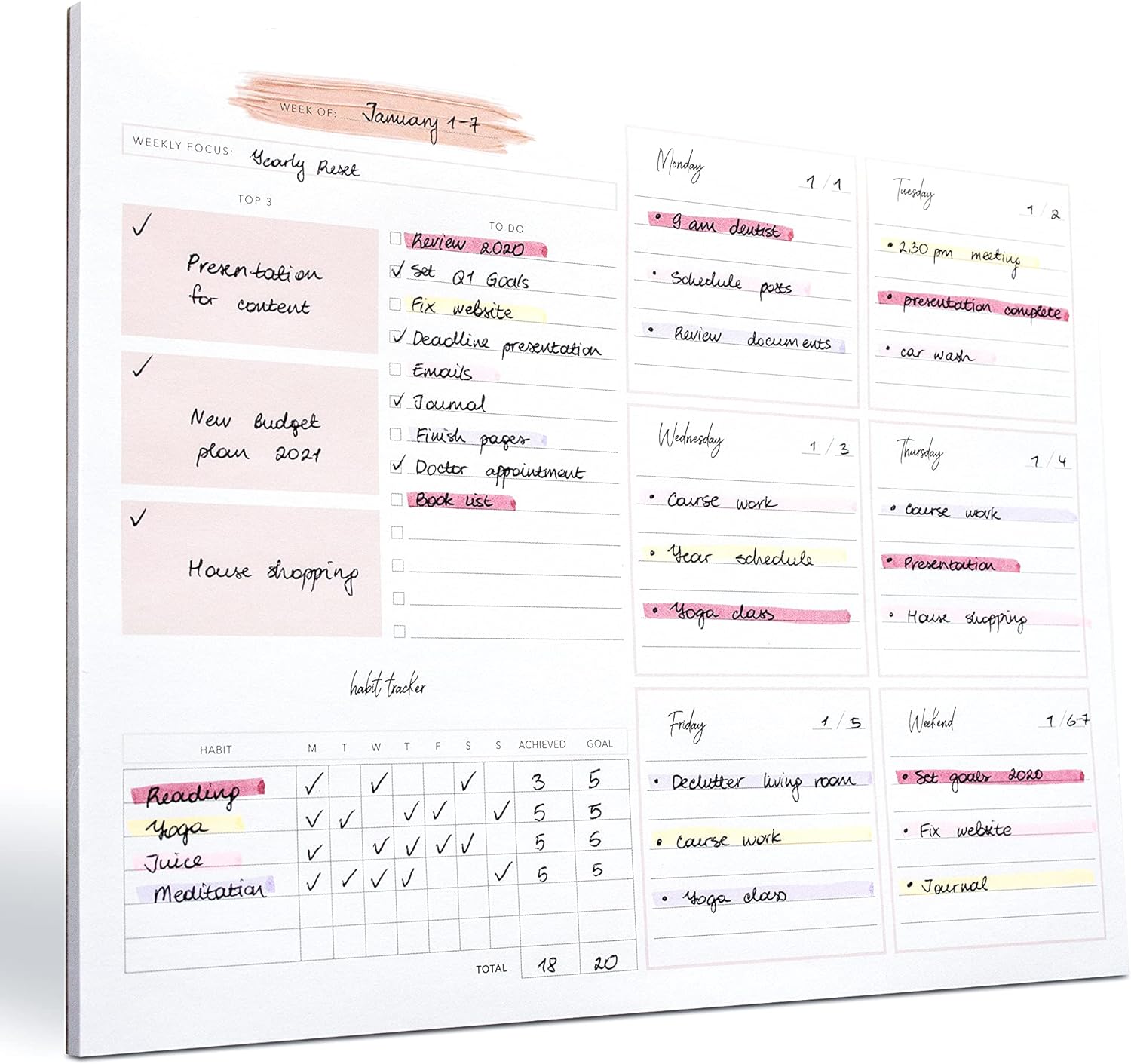 Lamare Weekly Planner Notepad Tear Off – 52 Undated Weekly Sheets Daily To Do List Notepad, Habit Tracker, Academic Planner Notebook, Daily Work Planner, Productivity Planner Weekly To Do List Notepad