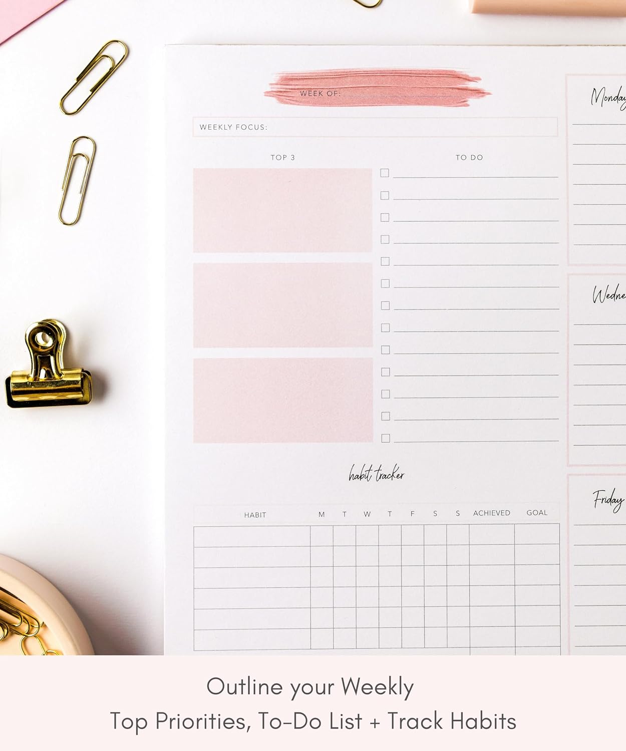 Lamare Weekly Planner Notepad Tear Off – 52 Undated Weekly Sheets Daily To Do List Notepad, Habit Tracker, Academic Planner Notebook, Daily Work Planner, Productivity Planner Weekly To Do List Notepad