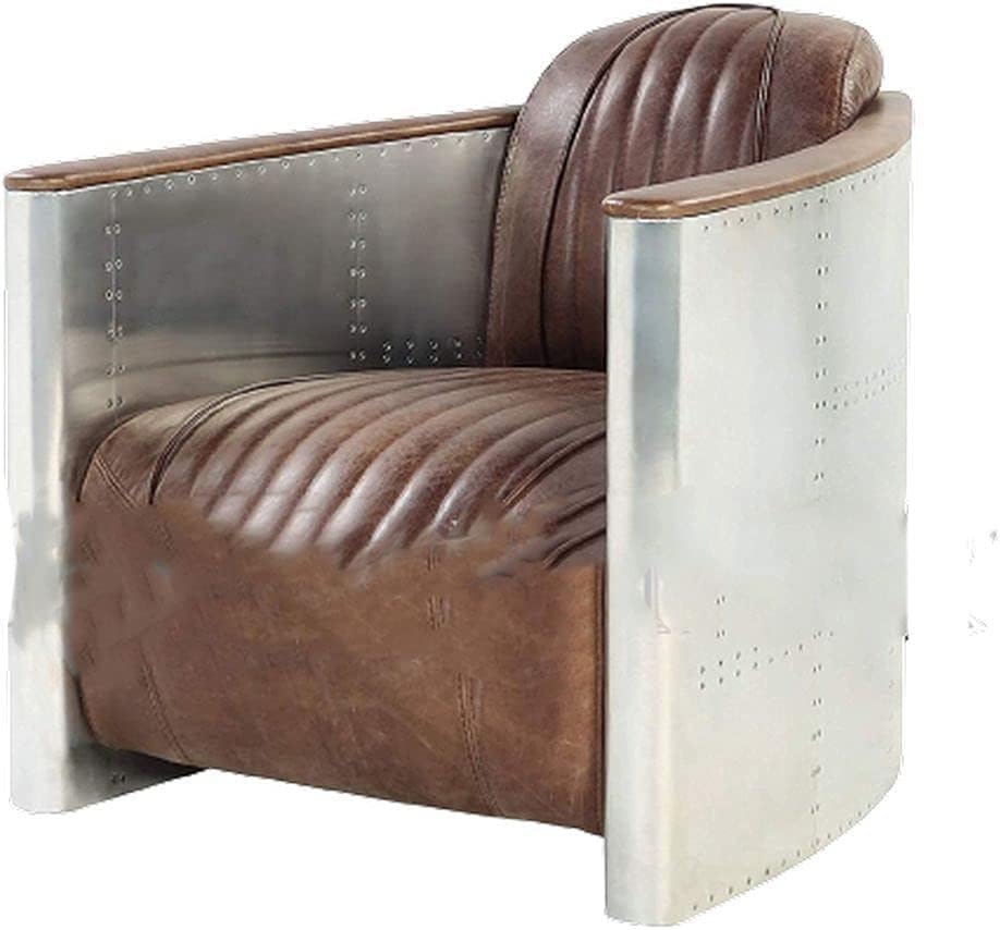 Sofá NauticalMart Aviator, retro, marrón, piel, aluminio, muebles industriales de sala de estar, diseño de interiores, amplificador de hogar, decoración de oficina