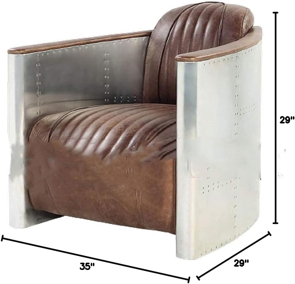 Sofá NauticalMart Aviator, retro, marrón, piel, aluminio, muebles industriales de sala de estar, diseño de interiores, amplificador de hogar, decoración de oficina