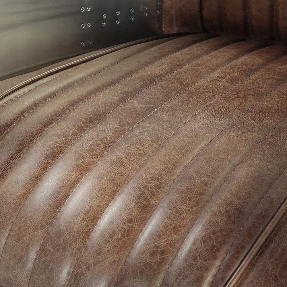 Sofá NauticalMart Aviator, retro, marrón, piel, aluminio, muebles industriales de sala de estar, diseño de interiores, amplificador de hogar, decoración de oficina