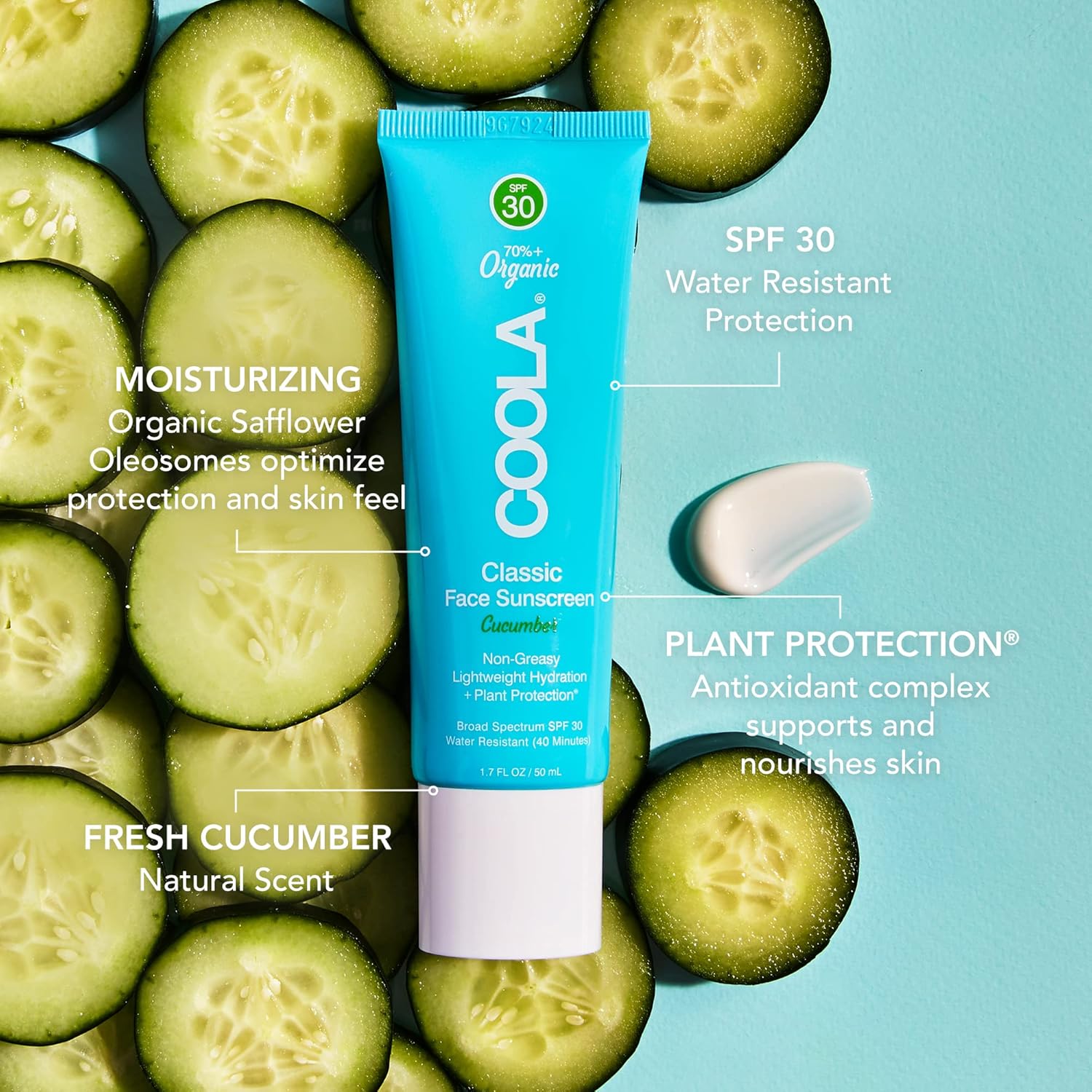 COOLA Organic Face Sunscreen SPF 30 Sunblock Lotion, Dermatologist Tested Skin Care for Daily Protection, Vegan and Gluten Free, Cucumber, 1.7 Fl Oz · v5