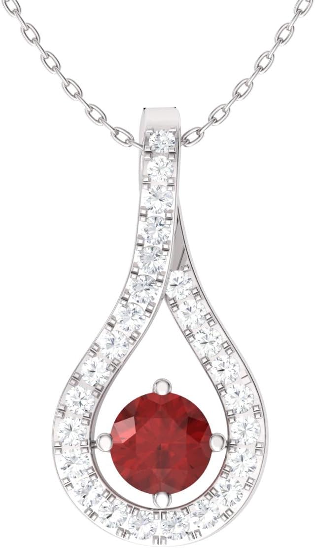 Diamondere Natural and Certified Gemstone and Diamond Drop Petite Necklace in 14k White Gold | Pendant with Chain · v2