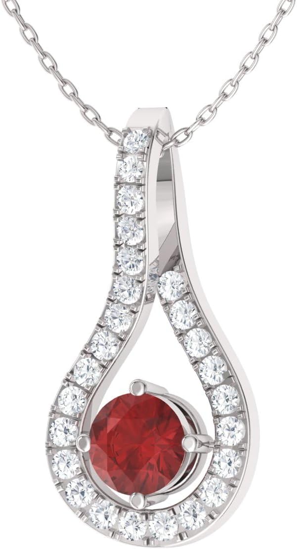 Diamondere Natural and Certified Gemstone and Diamond Drop Petite Necklace in 14k White Gold | Pendant with Chain · v2