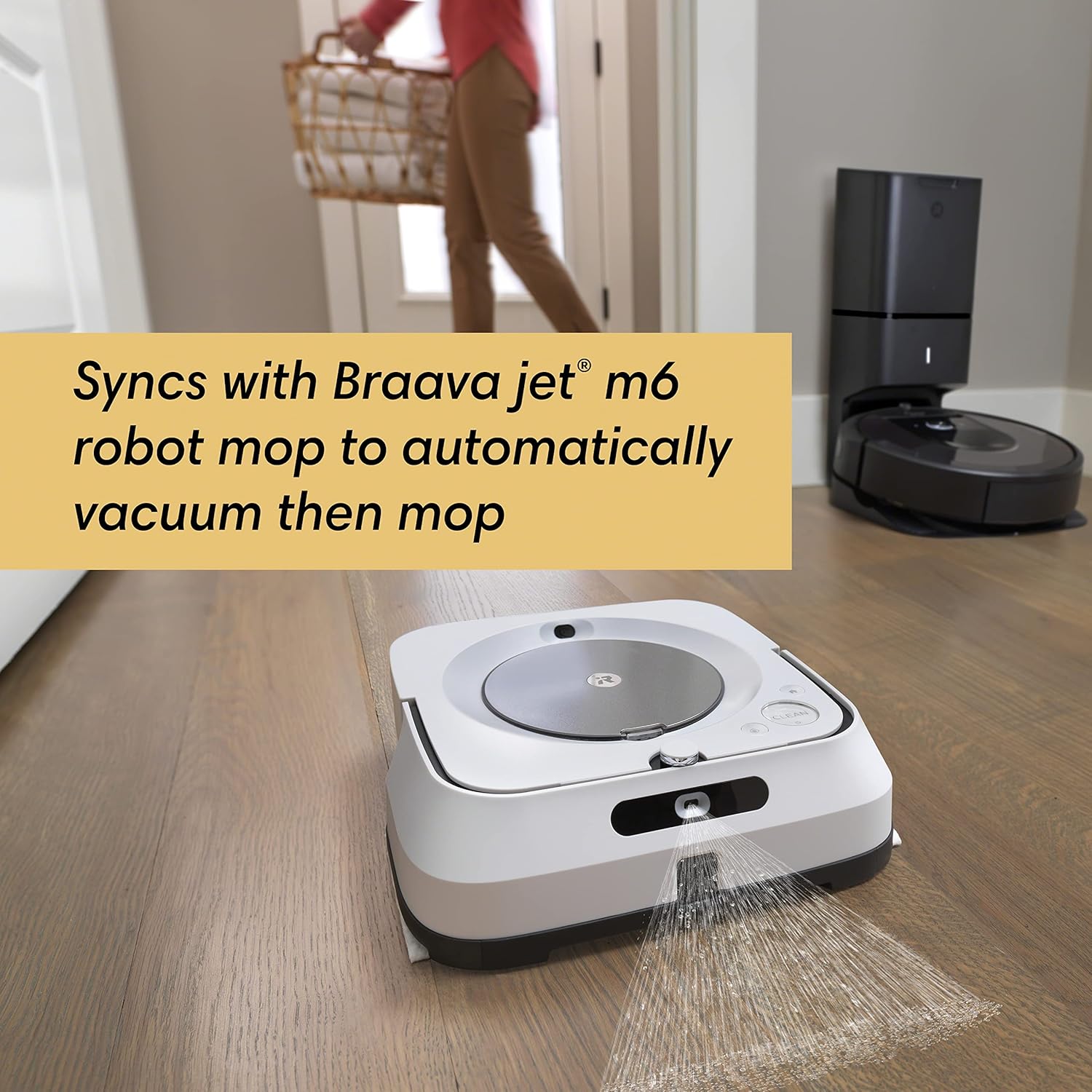 iRobot Braava Jet M6(6110) Ultimate Robot Mop - Wi-Fi 연결, 정밀 제트 스프레이, 스마트 매핑, Alexa와 호환, 여러 방에 이상적, 충전 및 재개, 흰색