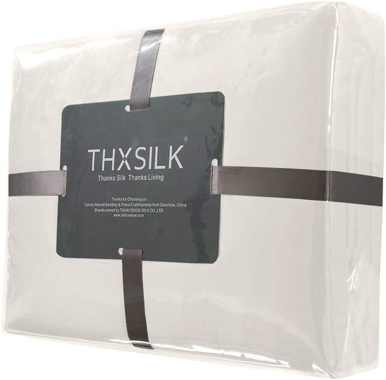 Lenzuolo da letto di lusso in seta THXSILK, solo lenzuolo piatto, senza cuciture, seta di gelso da 25 momme, morbido e resistente (bianco, king size)