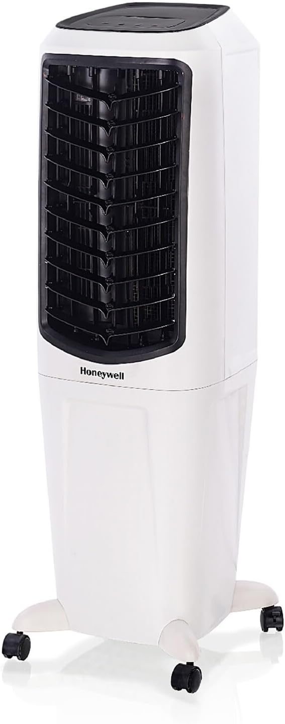 Raffreddatore d'aria evaporativo portatile per interni Honeywell 470 CFM con ventola e umidificatore per soggiorno, cantina, ufficio e area giochi, 115 V, refrigeratore evaporativo per ambienti fino a 280 mq. Ft. con telecomando