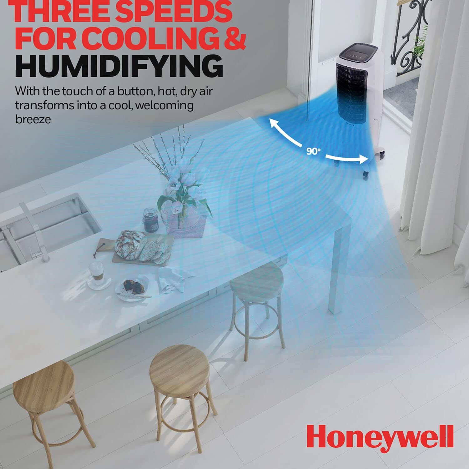 Honeywell 470 CFM Indoor Portable Evaporative Air Cooler with Fan and Humidifier for Living Room, Basement, Office, and Play Area, 115V, Evaporative Cooler for Rooms up to 280 Sq. Ft. with Remote · v2