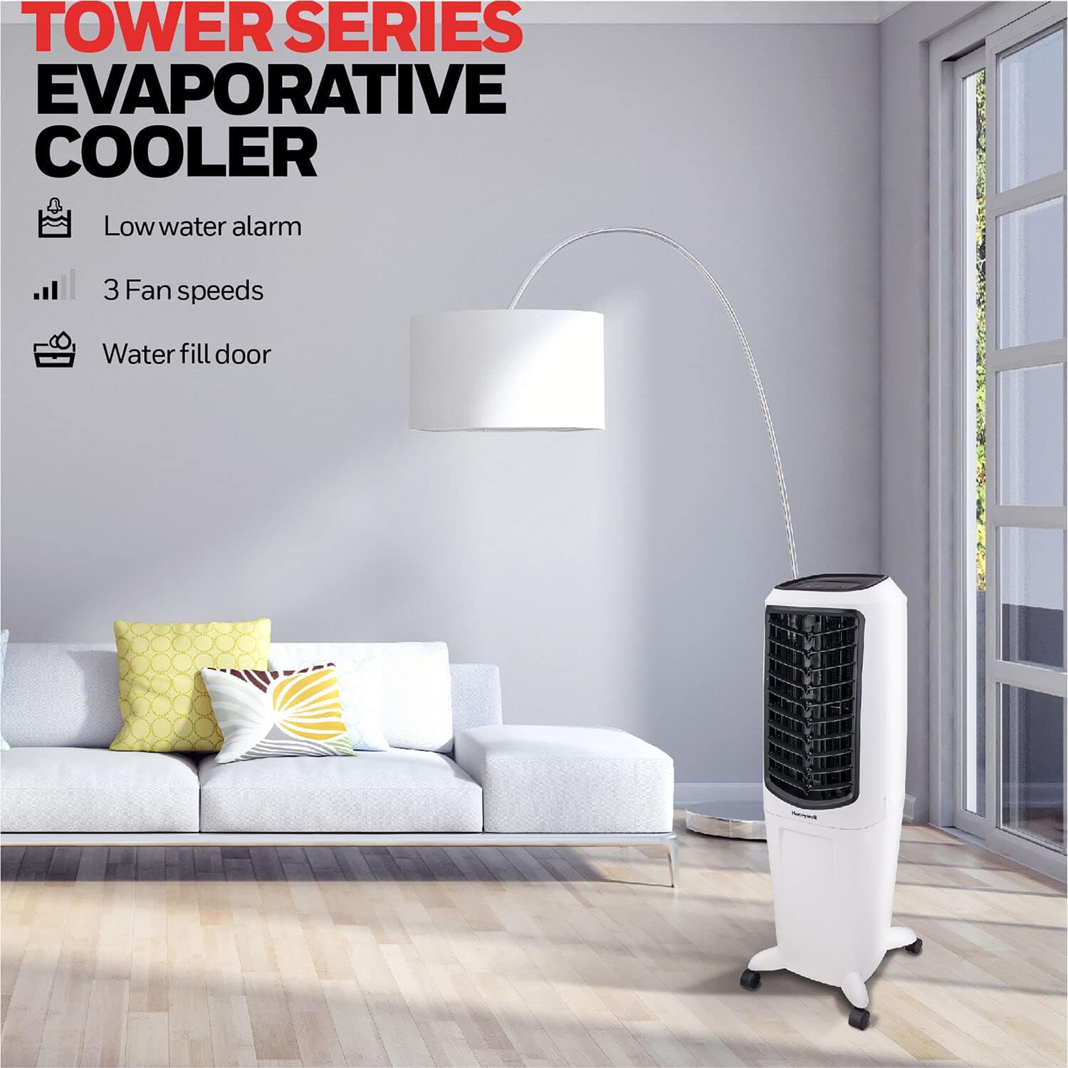Honeywell 470 CFM Indoor Portable Evaporative Air Cooler with Fan and Humidifier for Living Room, Basement, Office, and Play Area, 115V, Evaporative Cooler for Rooms up to 280 Sq. Ft. with Remote · v2