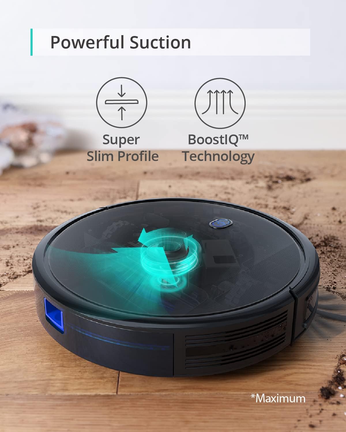 eufy Robot Vacuum 11S MAX, super cienki, mocne ssanie, cichy, samoładujący się odkurzacz automatyczny, czyści twarde podłogi do dywanów o średnim włosie, czarny