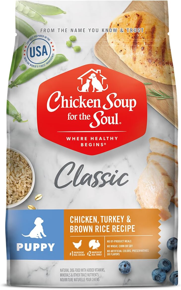 Chicken Soup For The Soul Pet Food Classic Dry Puppy Food, Chicken, Turkey  Brown Rice Recipe, 4.5 Pound Bag | Soy Free, Corn Free, Wheat Free, Dry Dog Food Made with Real Ingredients · v2