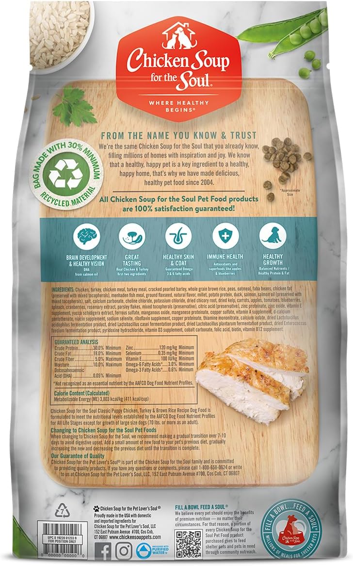 Chicken Soup For The Soul Pet Food Classic Dry Puppy Food, Chicken, Turkey  Brown Rice Recipe, 4.5 Pound Bag | Soy Free, Corn Free, Wheat Free, Dry Dog Food Made with Real Ingredients · v4
