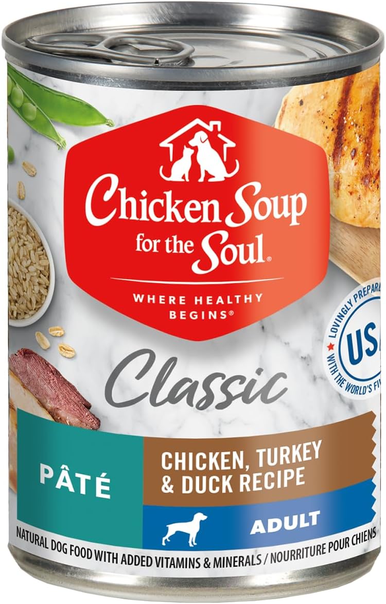 Nourriture humide Chicken Soup for The Soul Pet Food Classic pour chiens adultes, pâté de poulet, de dinde et de canard, boîte de 13 onces (lot de 12), sans soja, sans maïs, sans blé, nourriture pour chiens en conserve à base de vrais ingrédients