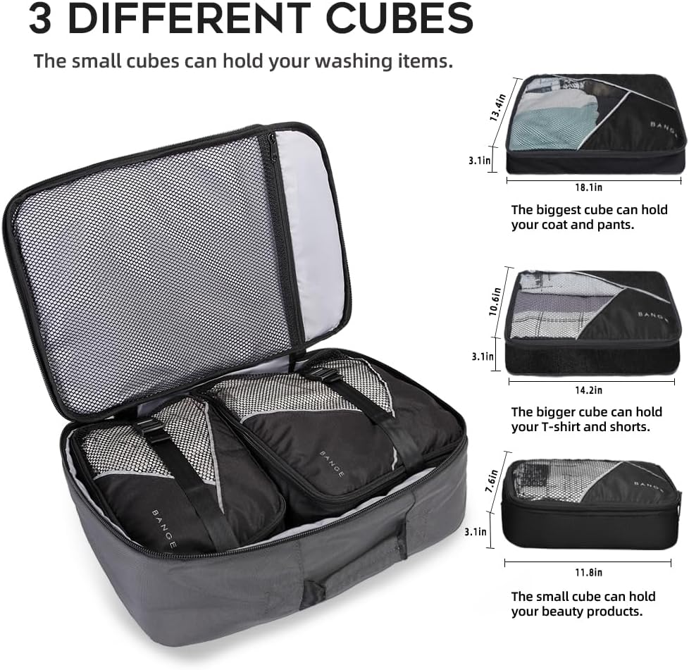 BANGE Travel Overnight Backpack,40-Liter FAA Flight Approved Weekender Bag Carry on Backpack GREY(with no cubes)… · v3