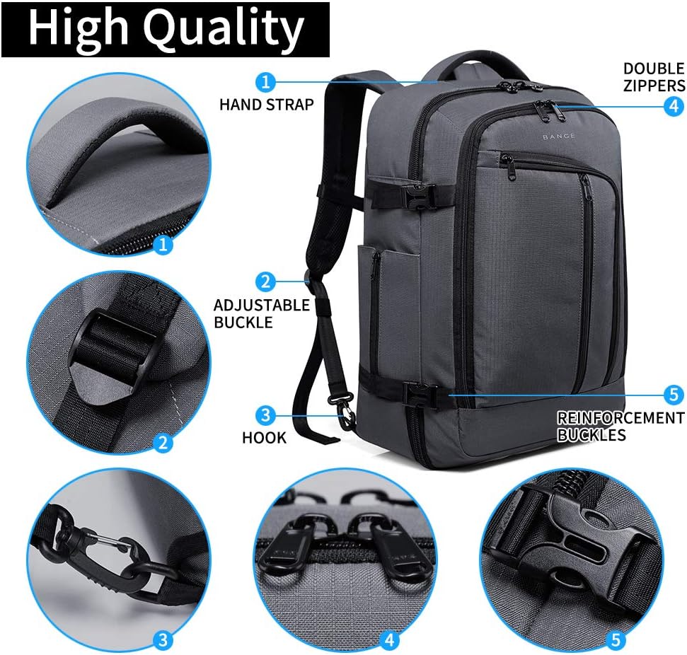 BANGE Travel Overnight Backpack,40-Liter FAA Flight Approved Weekender Bag Carry on Backpack GREY(with no cubes)… · v3