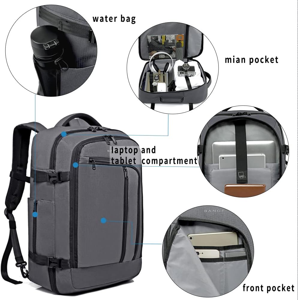 BANGE Travel Overnight Backpack,40-Liter FAA Flight Approved Weekender Bag Carry on Backpack GREY(with no cubes)… · v3