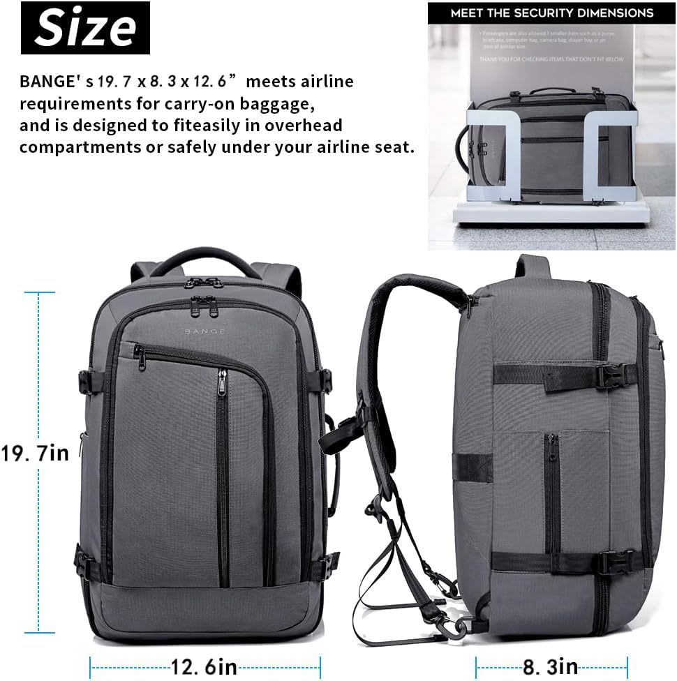 BANGE Travel Overnight Backpack,40-Liter FAA Flight Approved Weekender Bag Carry on Backpack GREY(with no cubes)… · v3