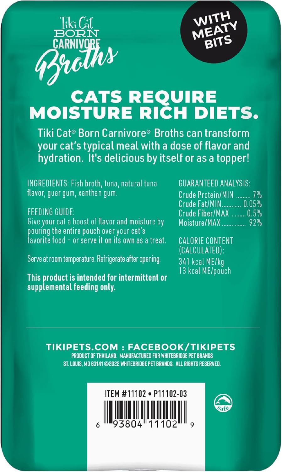 Tiki Cat Born Carnivore Broths, Tuna Recipe, Hydration and Flavor Supplement Cat Food Topper, 1.3 oz. Pouch (Pack of 12) · v2