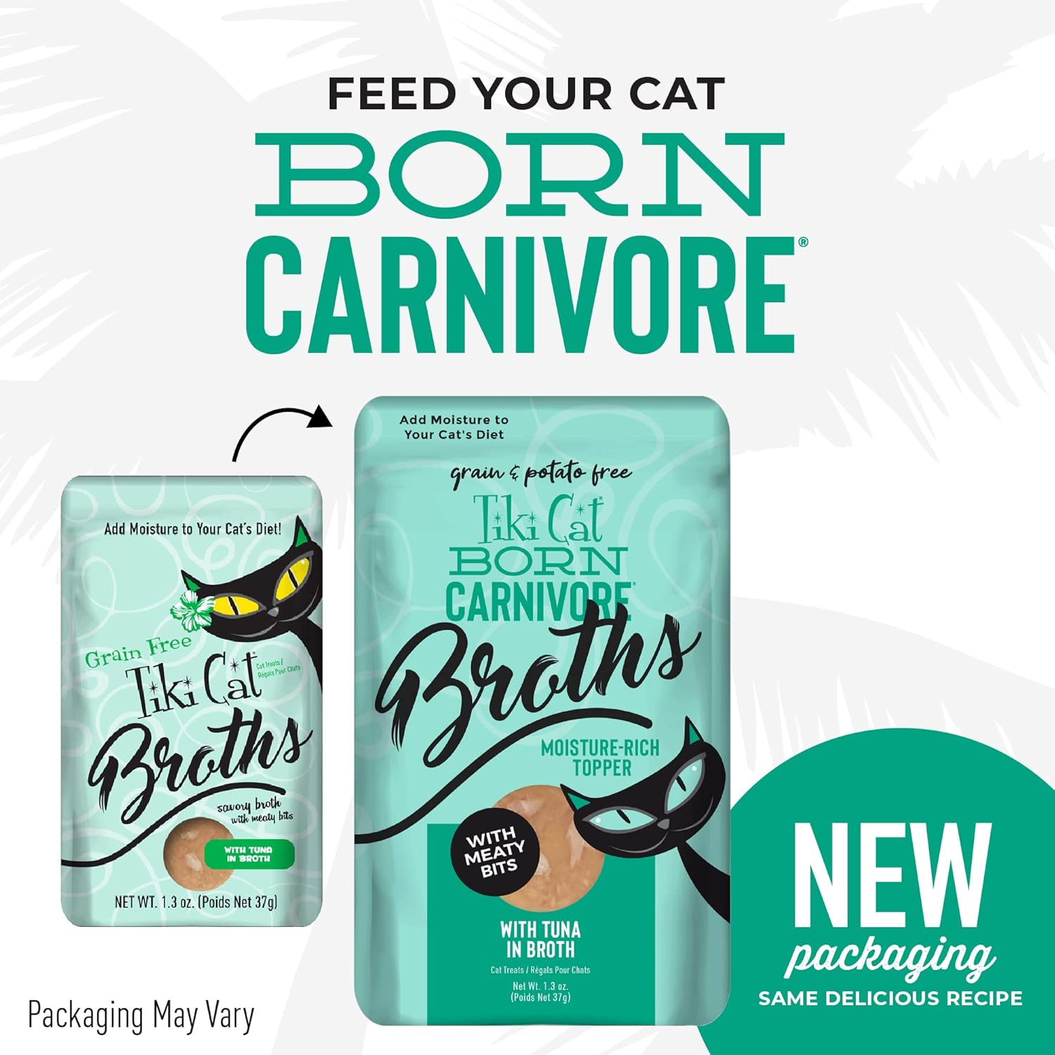 Tiki Cat Born Carnivore Broths, Tuna Recipe, Hydration and Flavor Supplement Cat Food Topper, 1.3 oz. Pouch (Pack of 12) · v2