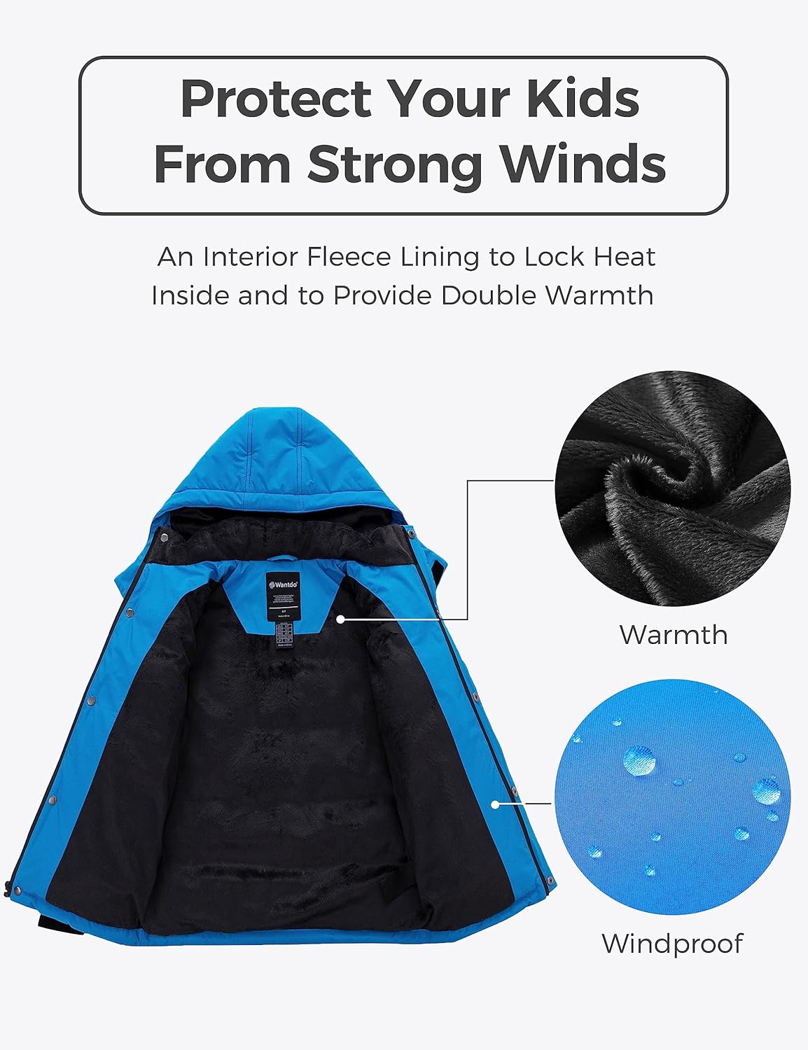 wantdo Boys Fleece Winter Coat Waterproof Puffer Jacket Warm Winter Outerwear Jackets with Hood