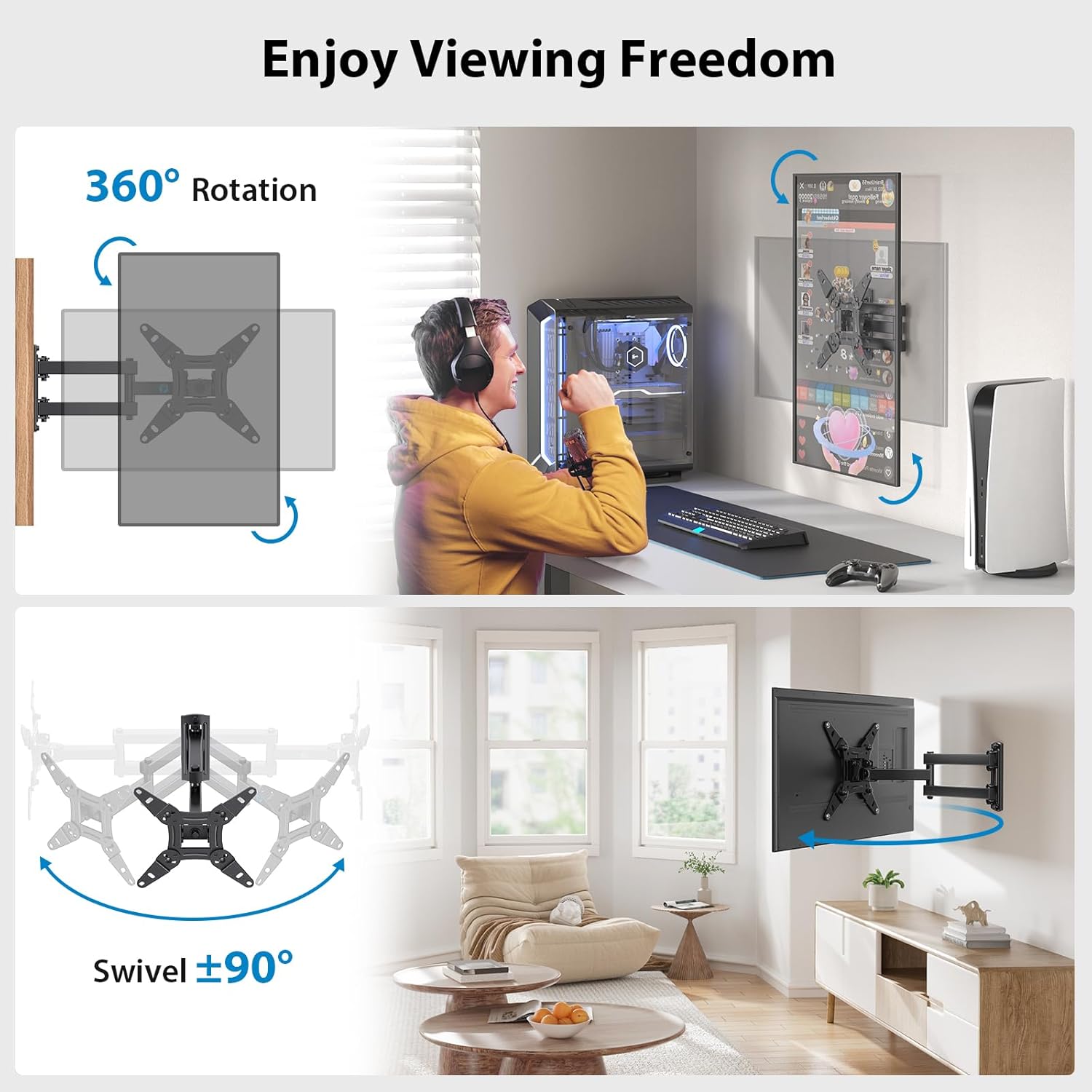 Full Motion TV Monitor Wall Mount Bracket Articulating Arms Swivel Tilt Extension Rotation for Most 13-42 Inch LED LCD Flat Curved Screen TVs  Monitors, Max VESA 200x200mm up to 44lbs by Pipishell · v2