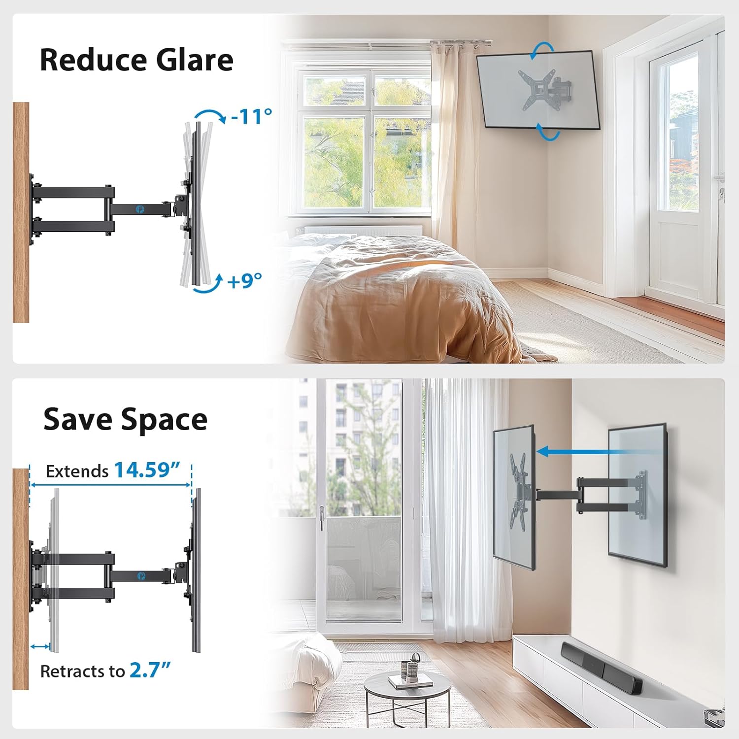 Full Motion TV Monitor Wall Mount Bracket Articulating Arms Swivel Tilt Extension Rotation for Most 13-42 Inch LED LCD Flat Curved Screen TVs  Monitors, Max VESA 200x200mm up to 44lbs by Pipishell · v2