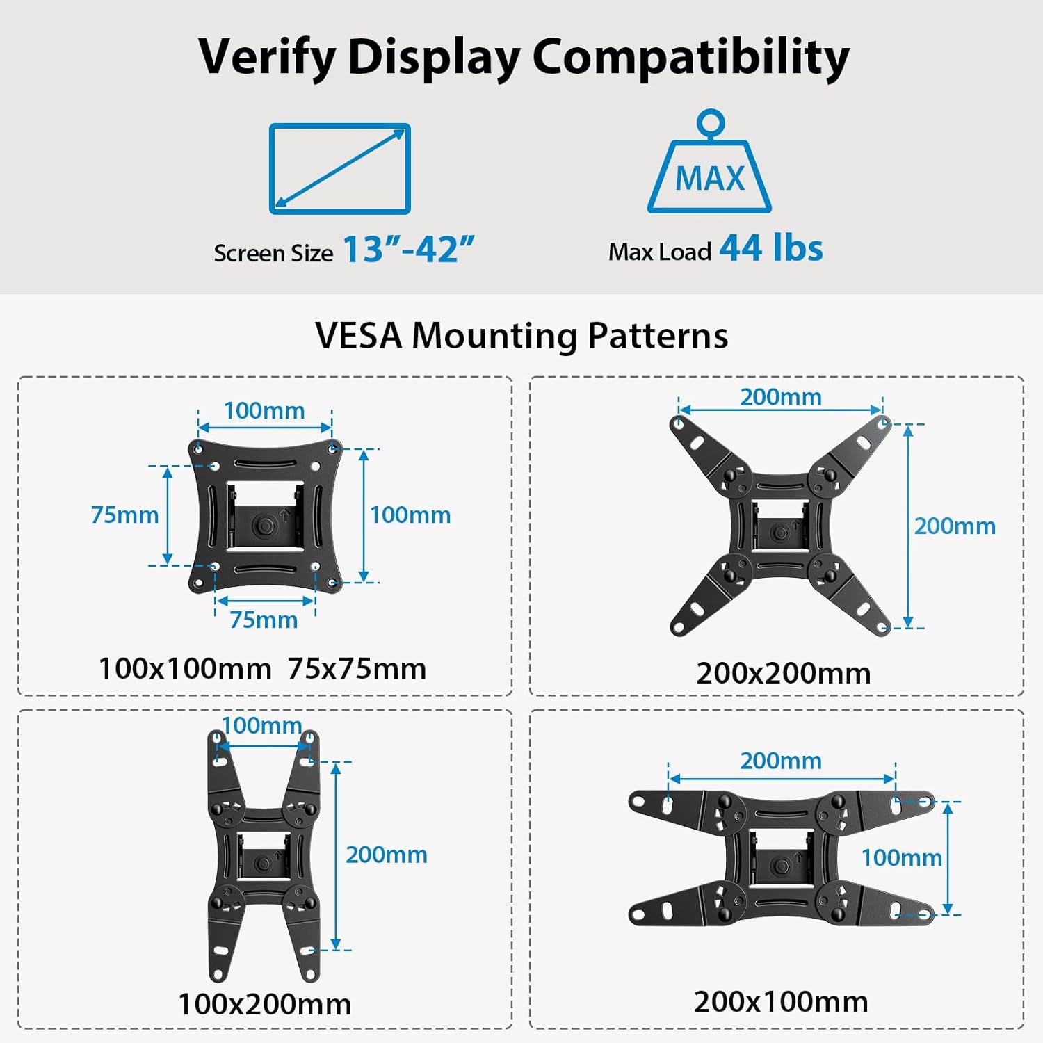 Full Motion TV Monitor Wall Mount Bracket Articulating Arms Swivel Tilt Extension Rotation for Most 13-42 Inch LED LCD Flat Curved Screen TVs  Monitors, Max VESA 200x200mm up to 44lbs by Pipishell · v2