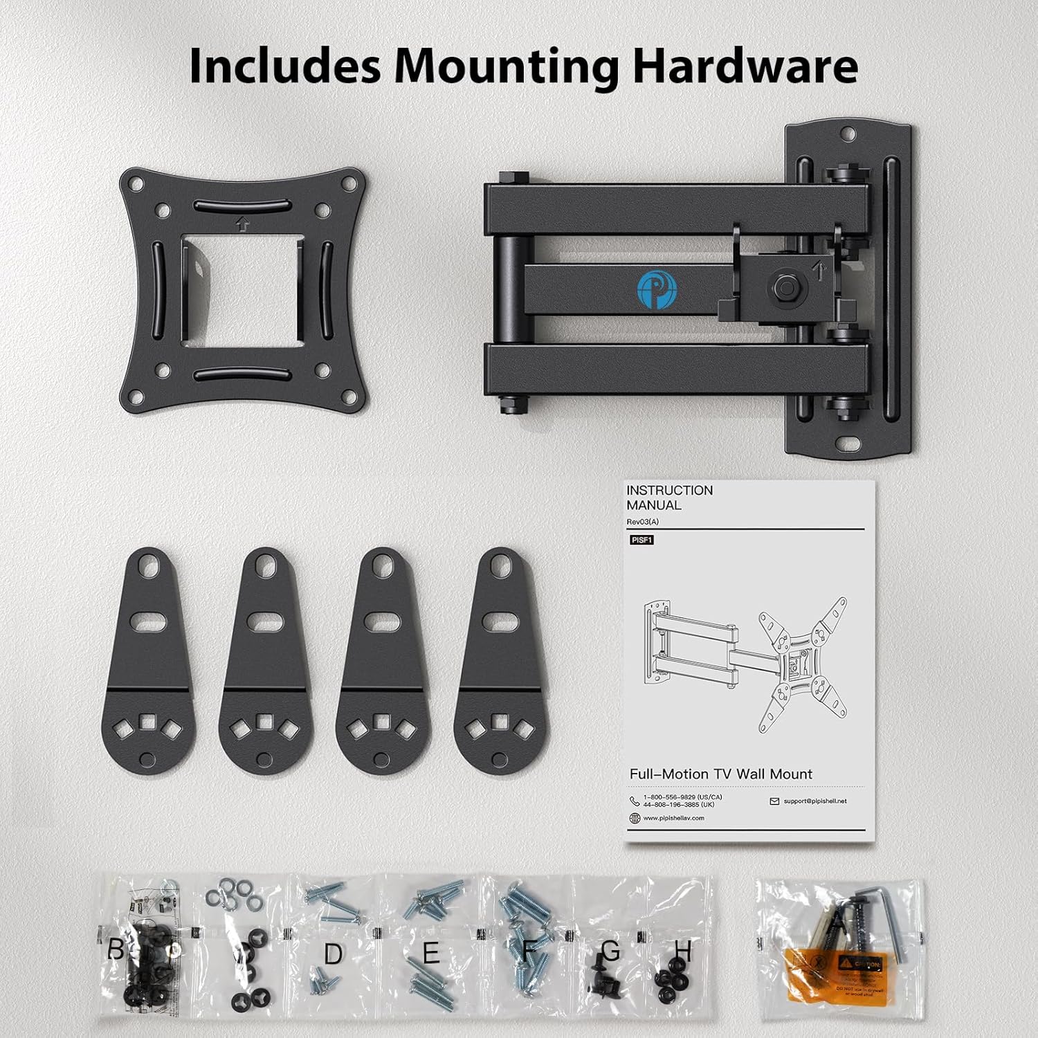 Full Motion TV Monitor Wall Mount Bracket Articulating Arms Swivel Tilt Extension Rotation for Most 13-42 Inch LED LCD Flat Curved Screen TVs  Monitors, Max VESA 200x200mm up to 44lbs by Pipishell · v2
