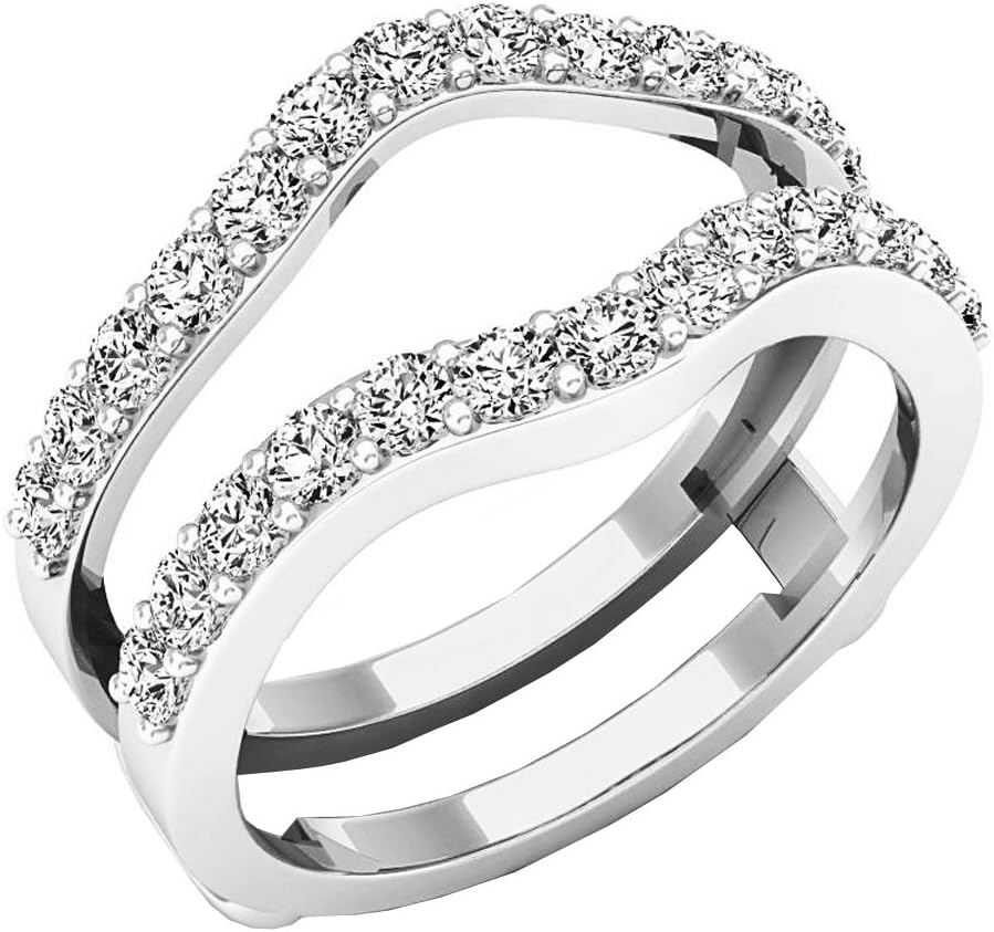 Dazzlingrock Collection 1.60 Cttw 18K Solid Gold Round Lab Grown Diamond Womens Wedding Double Enhancer Guard Ring · v4