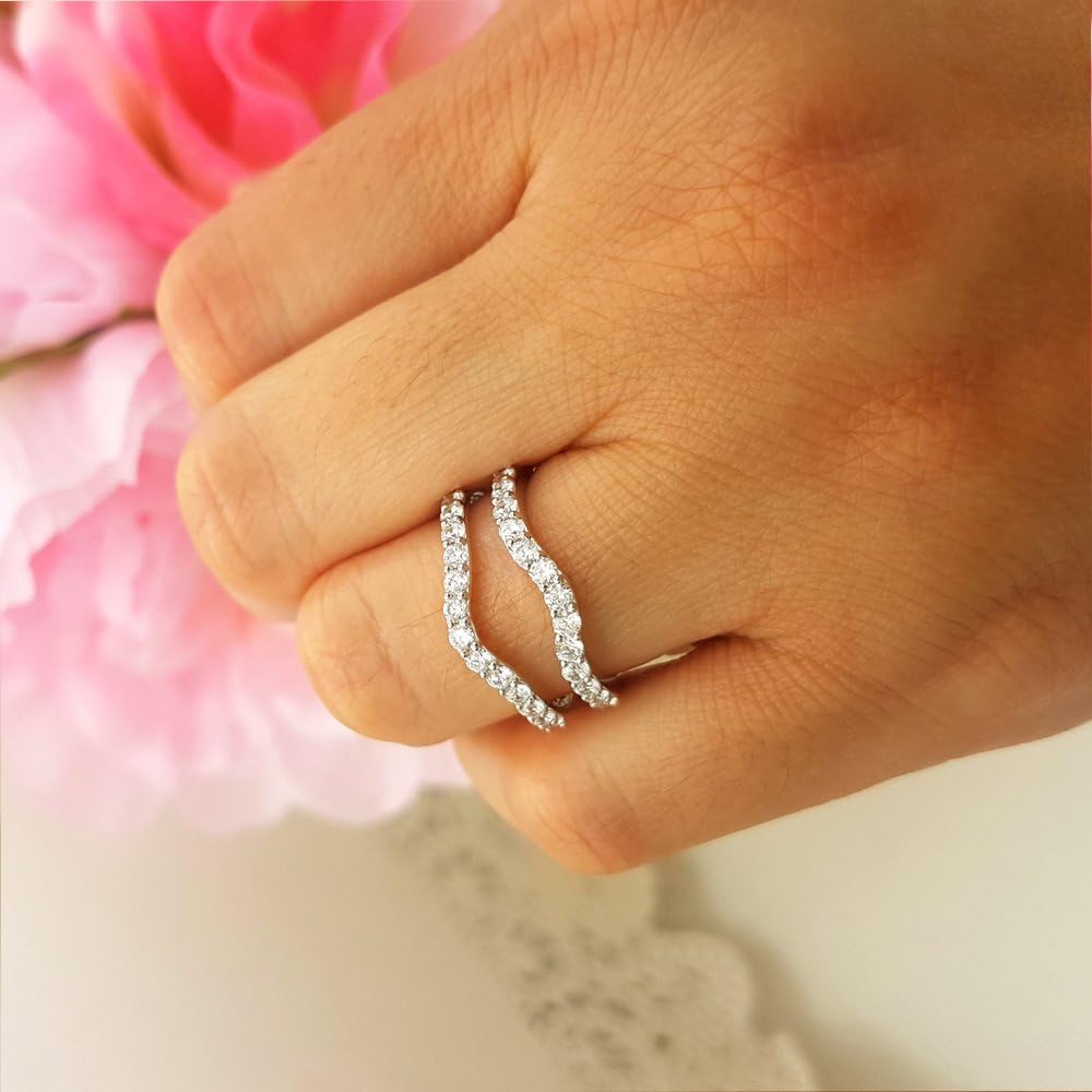 Dazzlingrock Collection 1.60 Cttw 18K Solid Gold Round Lab Grown Diamond Womens Wedding Double Enhancer Guard Ring · v4